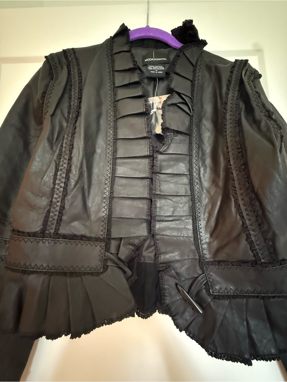 Moda International Black Ruffled Leather Jacket - Picture 2 of 4